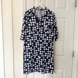 Tuckernuck Persifor Navy Blue White Diamond Geo Winpenny Shirt Dress Large